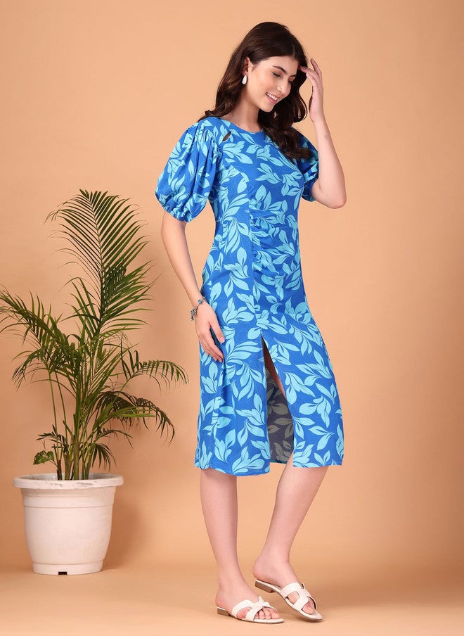 CUKOO Floral Printed Round Neck Georgette Fit & Flare Mini Dress - Image 3